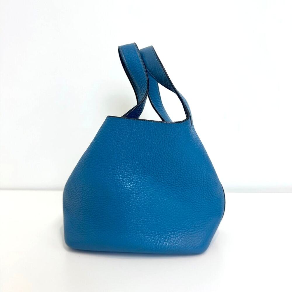 HERMES Vintage Blue Clemence Leather Silver Hardware Picotin Handbag - Picture 3 of 8